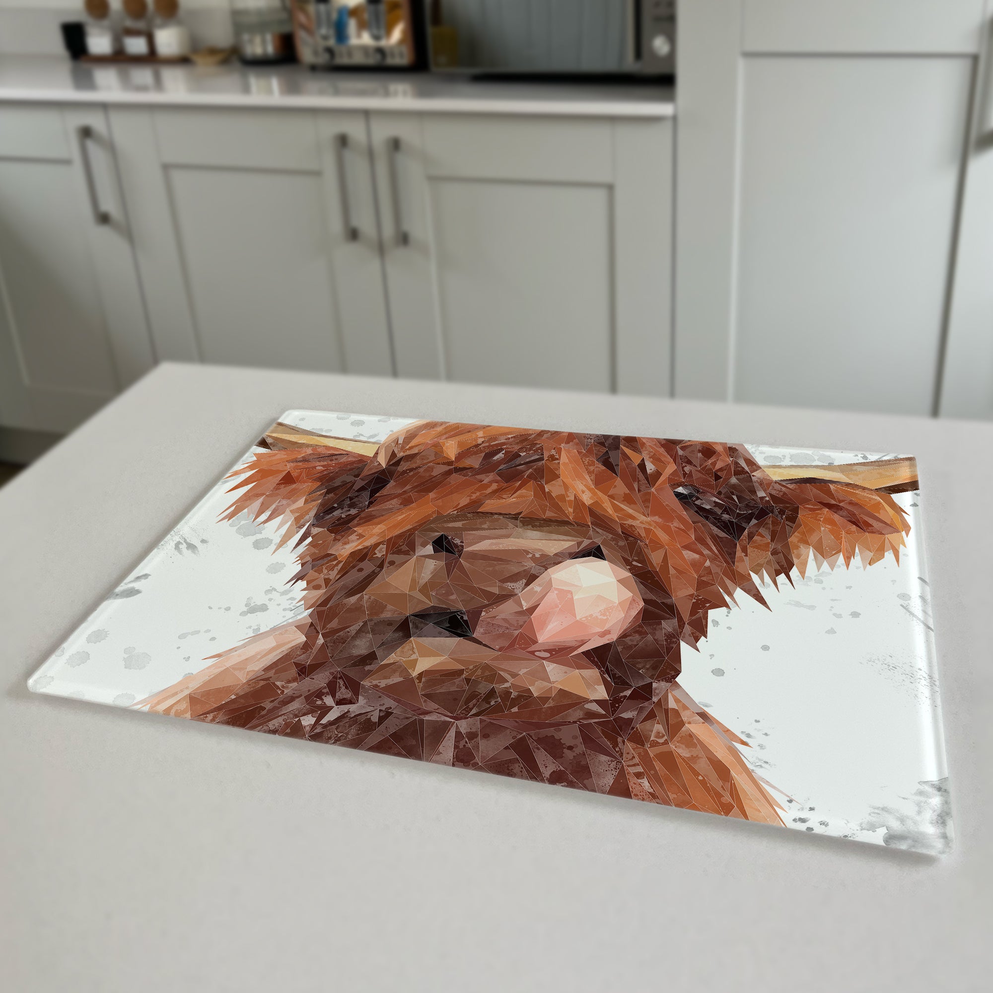 Harry The Highland Bull, Grey Background Premium Glass Worktop Saver