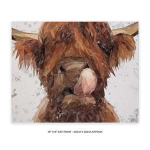 "Harry" The Highland Bull (Grey Background) 10" x 8" Unframed Art Print - Andy Thomas Artworks