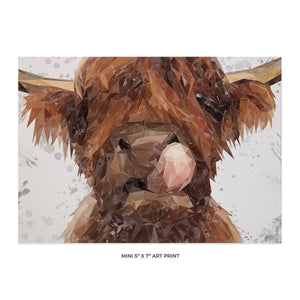 "Harry" The Highland Bull (Grey Background) 5x7 Mini Print - Andy Thomas Artworks