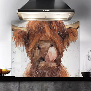 "Harry" The Highland Bull (Grey Background) Kitchen Splashback
