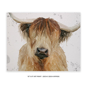 "Bernadette" The Highland Cow (Grey Background) 10" x 8" Unframed Art Print - Andy Thomas Artworks