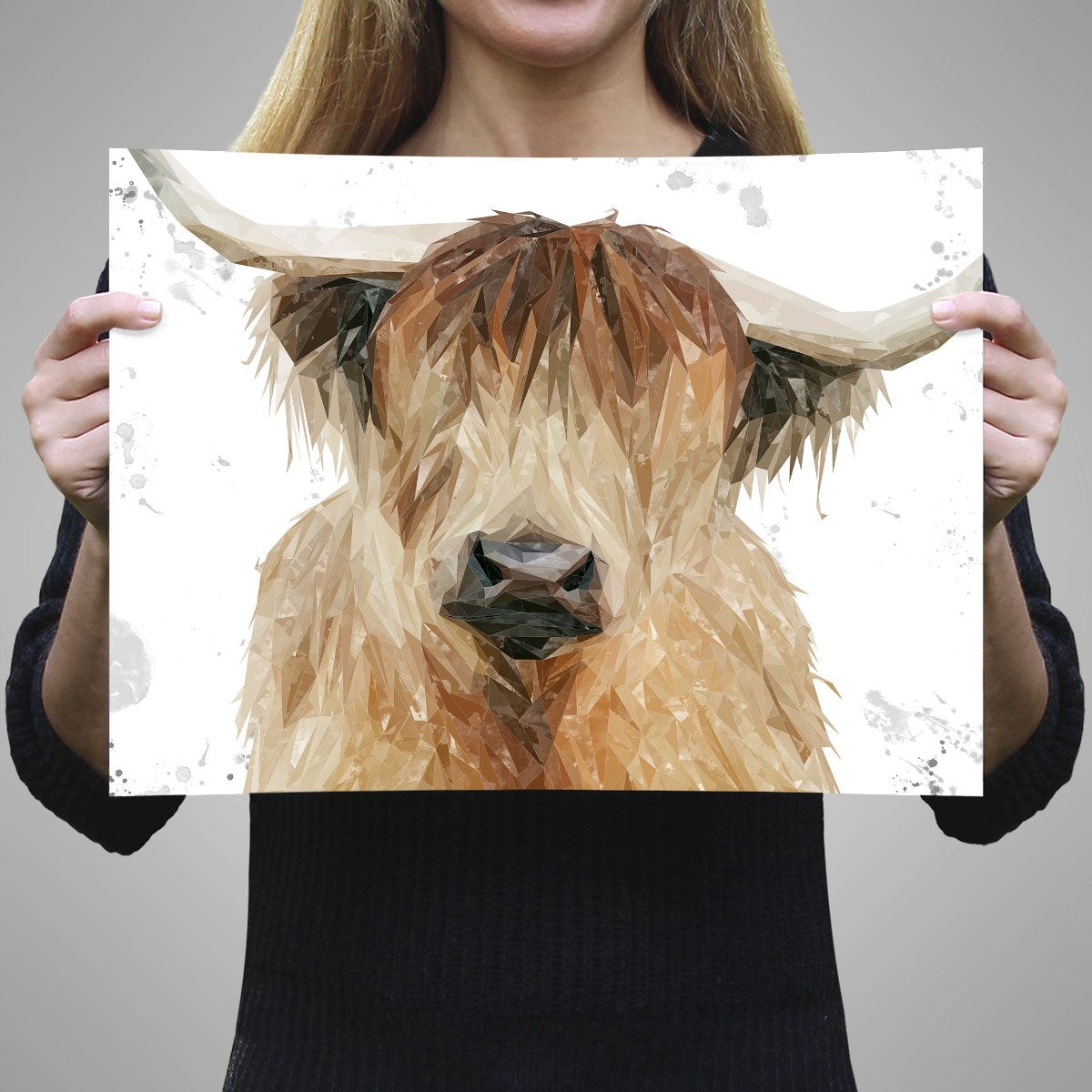 "Bernadette" The Highland Cow (Grey Background) A3 Unframed Art Print - Andy Thomas Artworks