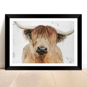 "Bernadette" The Highland Cow (Grey Background) Framed & Mounted Art Print
