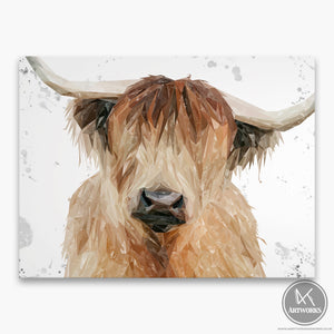"Bernadette" The Highland Cow (Grey Background) Canvas Print