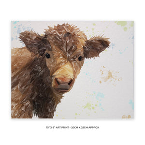 "Buckley" The Highland Calf 10" x 8" Unframed Art Print - Andy Thomas Artworks