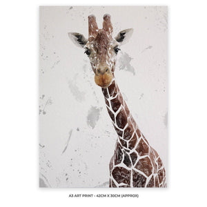 "George" The Giraffe (Grey Background) A3 Unframed Art Print - Andy Thomas Artworks