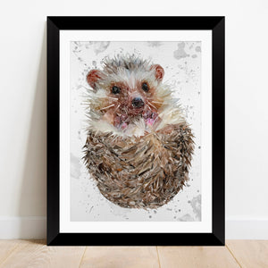 "Milton" The Hedgehog (Grey Background) Framed & Mounted Art Print