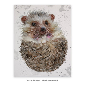 "Milton" The Hedgehog (Grey Background) 10" x 8" Unframed Art Print - Andy Thomas Artworks