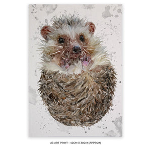 "Milton" The Hedgehog (Grey Background) A3 Unframed Art Print - Andy Thomas Artworks