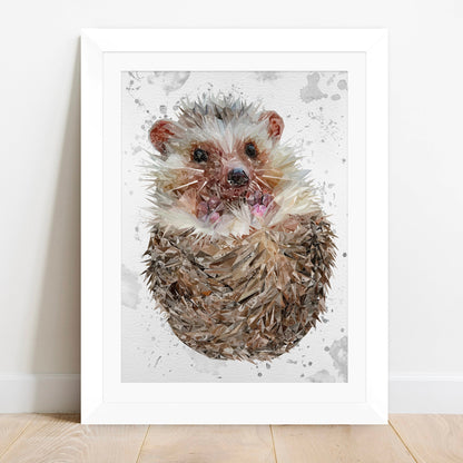 "Milton" The Hedgehog (Grey Background) Framed & Mounted Art Print