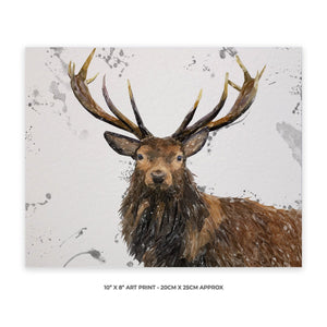 "Rory" The Stag (Grey Background) 10" x 8" Unframed Art Print - Andy Thomas Artworks