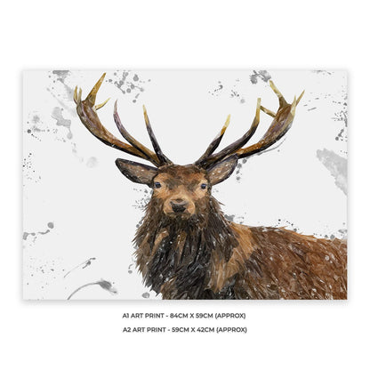 "Rory" The Stag (Grey Background) Unframed Art Print - Andy Thomas Artworks