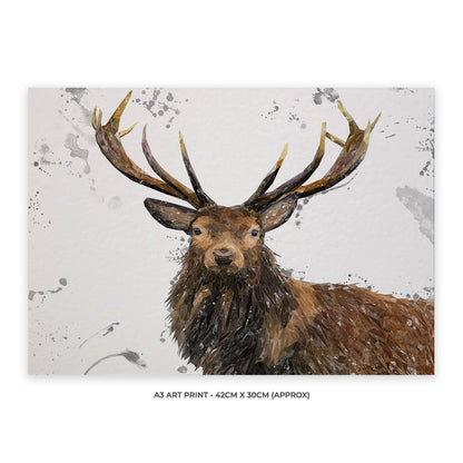 "Rory" The Stag (Grey Background) Unframed Art Print - Andy Thomas Artworks