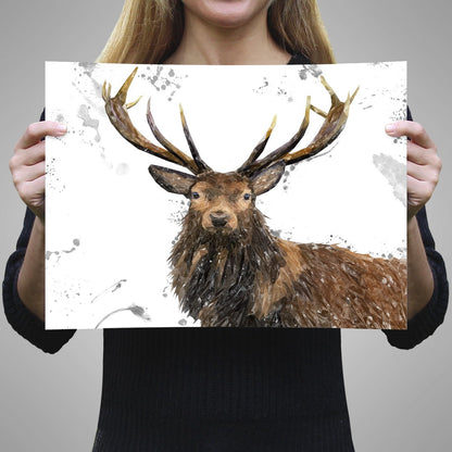 "Rory" The Stag (Grey Background) A3 Unframed Art Print - Andy Thomas Artworks