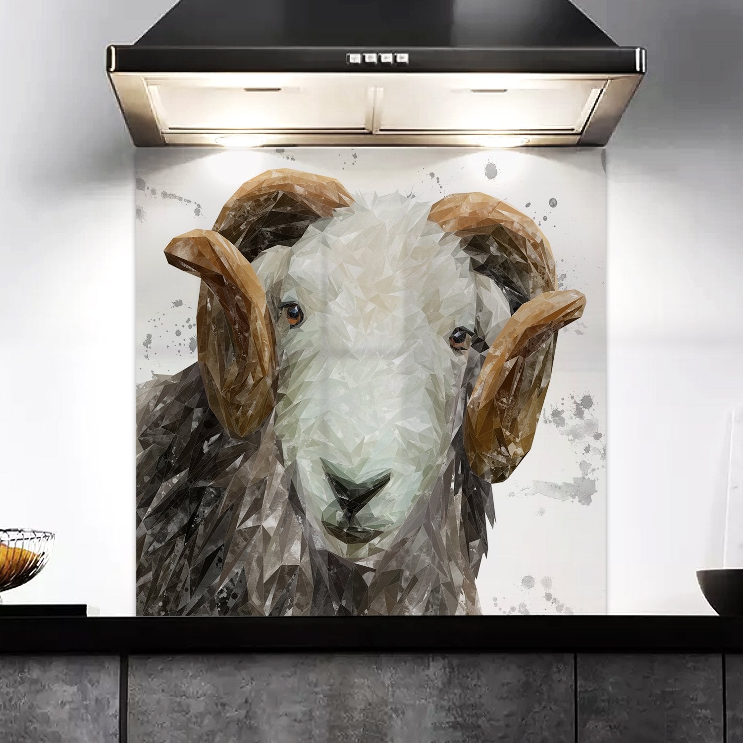 "Stanley" The Herdwick Ram (Grey Background) Kitchen Splashback