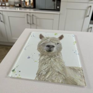 Roland The Alpaca, Portrait, Premium Glass Worktop Saver
