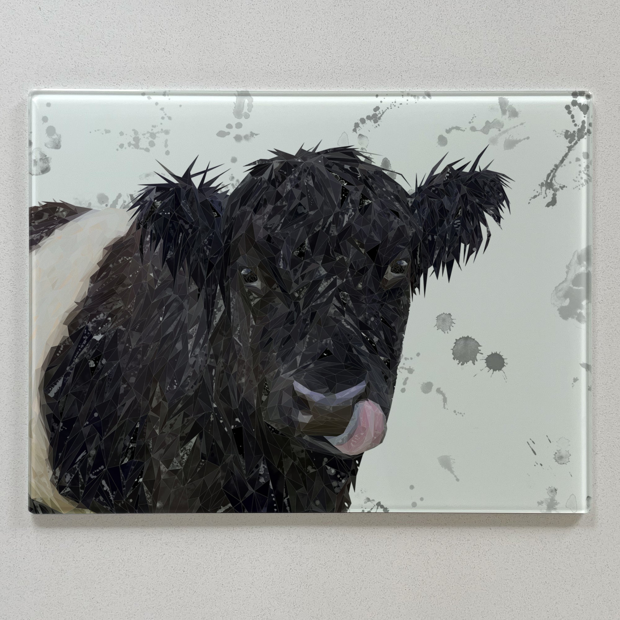 Eugene The Belted Galloway Cow Grey Background Premium Glass Worktop Saver