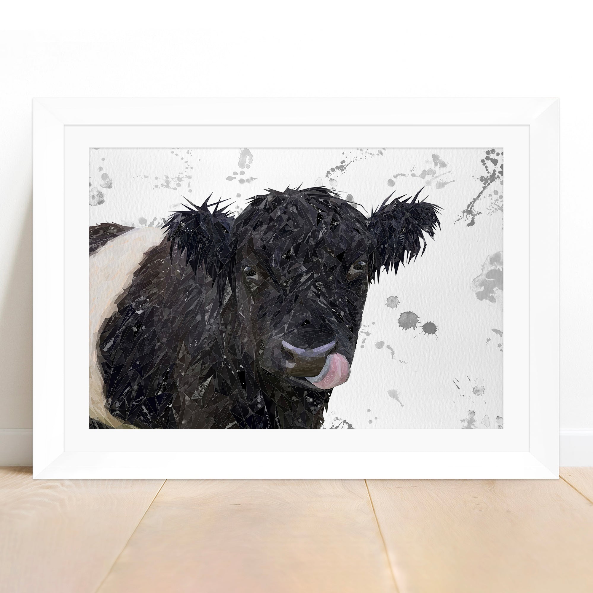 "Eugene" The Belted Galloway Cow (Grey Background) Framed & Mounted Art Print