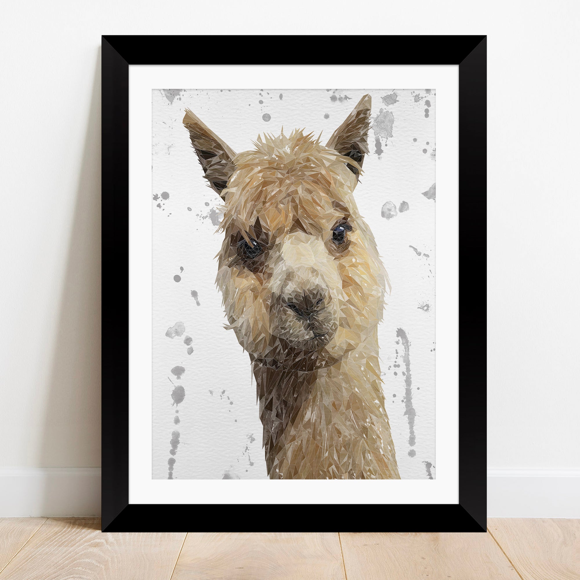 "Alice" The Alpaca (Grey Background) Framed & Mounted Art Print