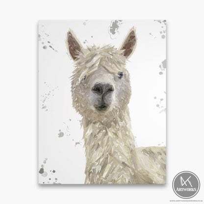 "Rowland" The Alpaca (Grey Background) Canvas Print