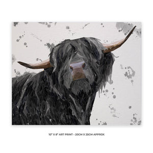 "Barnaby" The Highland Bull (Grey Background) 10" x 8" Unframed Art Print - Andy Thomas Artworks