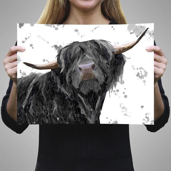 "Barnaby" The Highland Bull (Grey Background) A3 Unframed Art Print - Andy Thomas Artworks