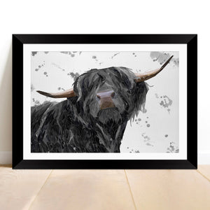 "Barnaby" The Highland Bull (Grey Background) Framed & Mounted Art Print