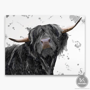 "Barnaby" The Highland Bull (Grey Background) Canvas Print