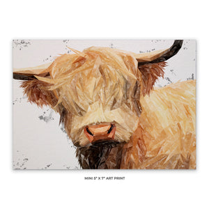 "Brenda" (Grey Background) The Highland Cow 5x7 Mini Print - Andy Thomas Artworks