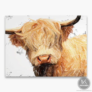 "Brenda" The Highland Cow (Grey Background) Canvas Print