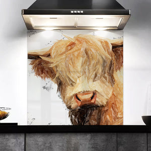 "Brenda" The Highland Cow (Grey Background) Kitchen Splashback