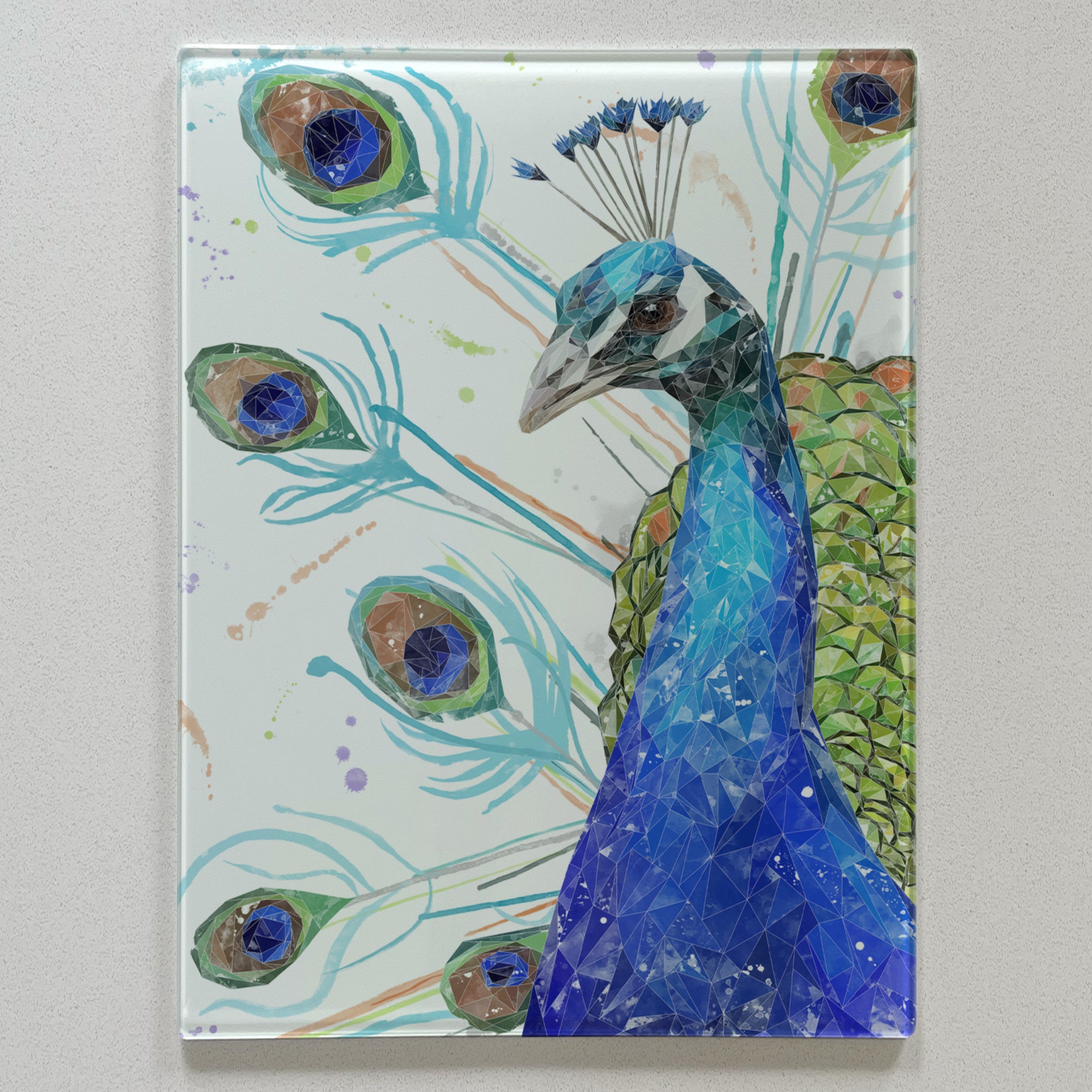 Percy The Peacock, Portrait, Premium Glass Worktop Saver