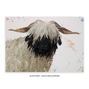 "Bertha" The Valais Blacknose Sheep A3 Unframed Art Print - Andy Thomas Artworks
