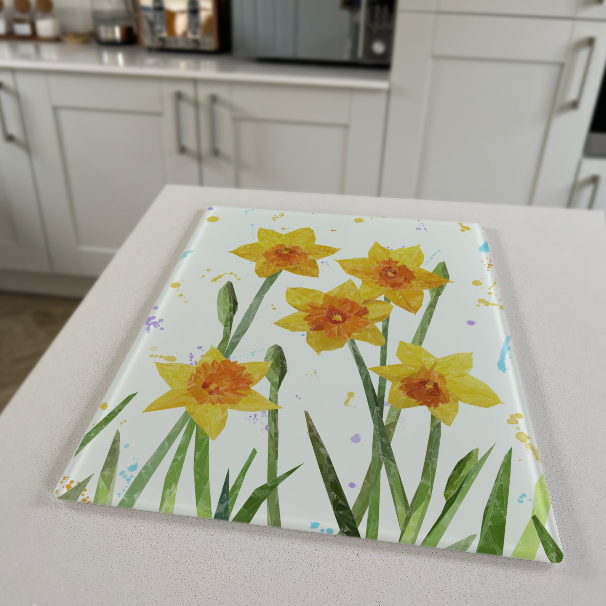 New Beginnings, The Daffodils, Portrait, Premium Glass Worktop Saver