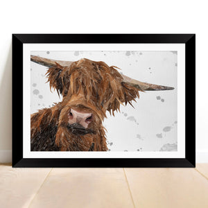 "Mac" The Highland Bull (Grey Background) Framed & Mounted Art Print