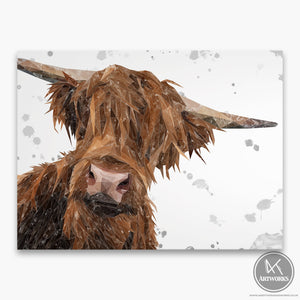 "Mac" The Highland Bull (Grey Background) Canvas Print
