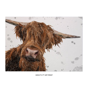 "Mac" (grey Background) The Highland Bull 5x7 Mini Print - Andy Thomas Artworks
