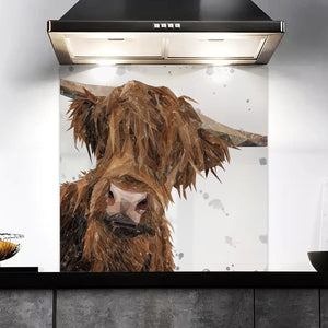 "Mac" The Highland Bull (Grey Background) Kitchen Splashback