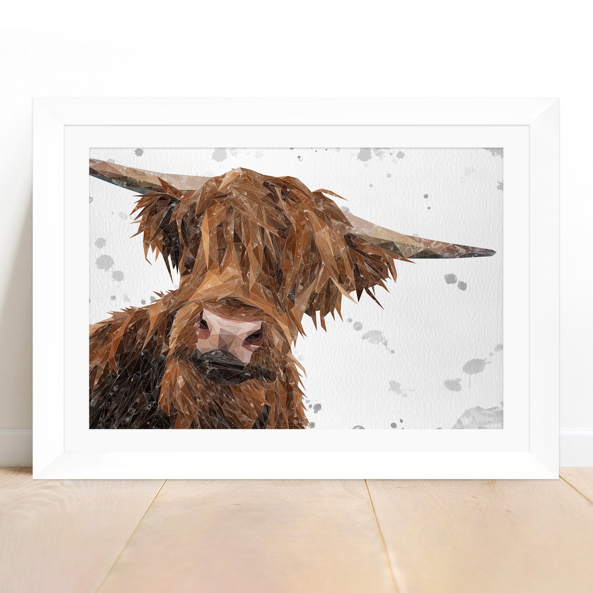 "Mac" The Highland Bull (Grey Background) Framed & Mounted Art Print