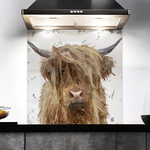 "Millie" The Highland Cow (Grey Background) Kitchen Splashback