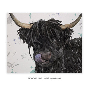 "Mabel" The Highland Cow (Grey Background) 10" x 8" Unframed Art Print - Andy Thomas Artworks