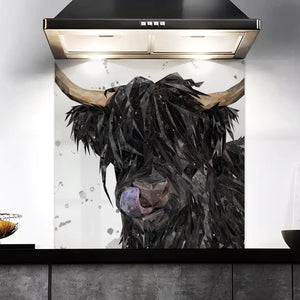 "Mabel" The Highland Cow (Grey Background) Kitchen Splashback