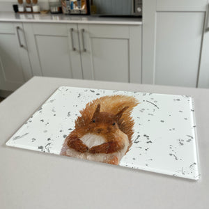 Ellis The Red Squirrel Grey Background Premium Glass Worktop Saver