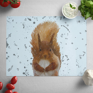 "Ellis" The Red Squirrel (Grey Background) Glass Worktop Saver