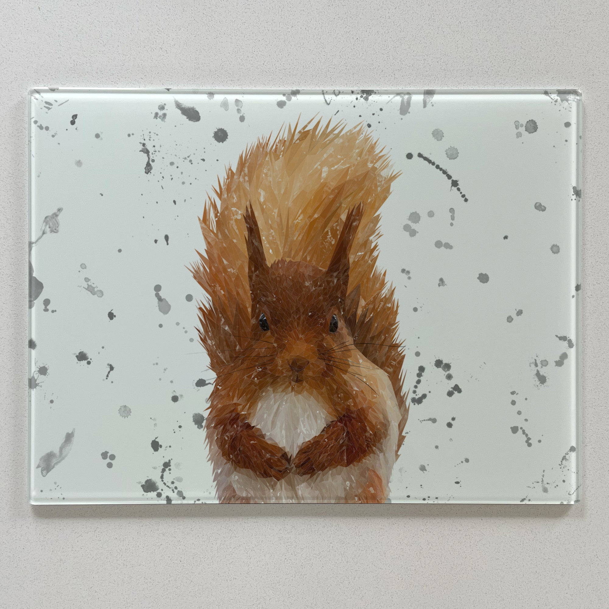 Ellis The Red Squirrel Grey Background Premium Glass Worktop Saver