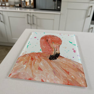 Felicity The Flamingo, Portrait, Premium Glass Worktop Saver
