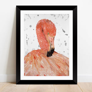 "Felicity" The Flamingo (Grey Background) Framed & Mounted Art Print