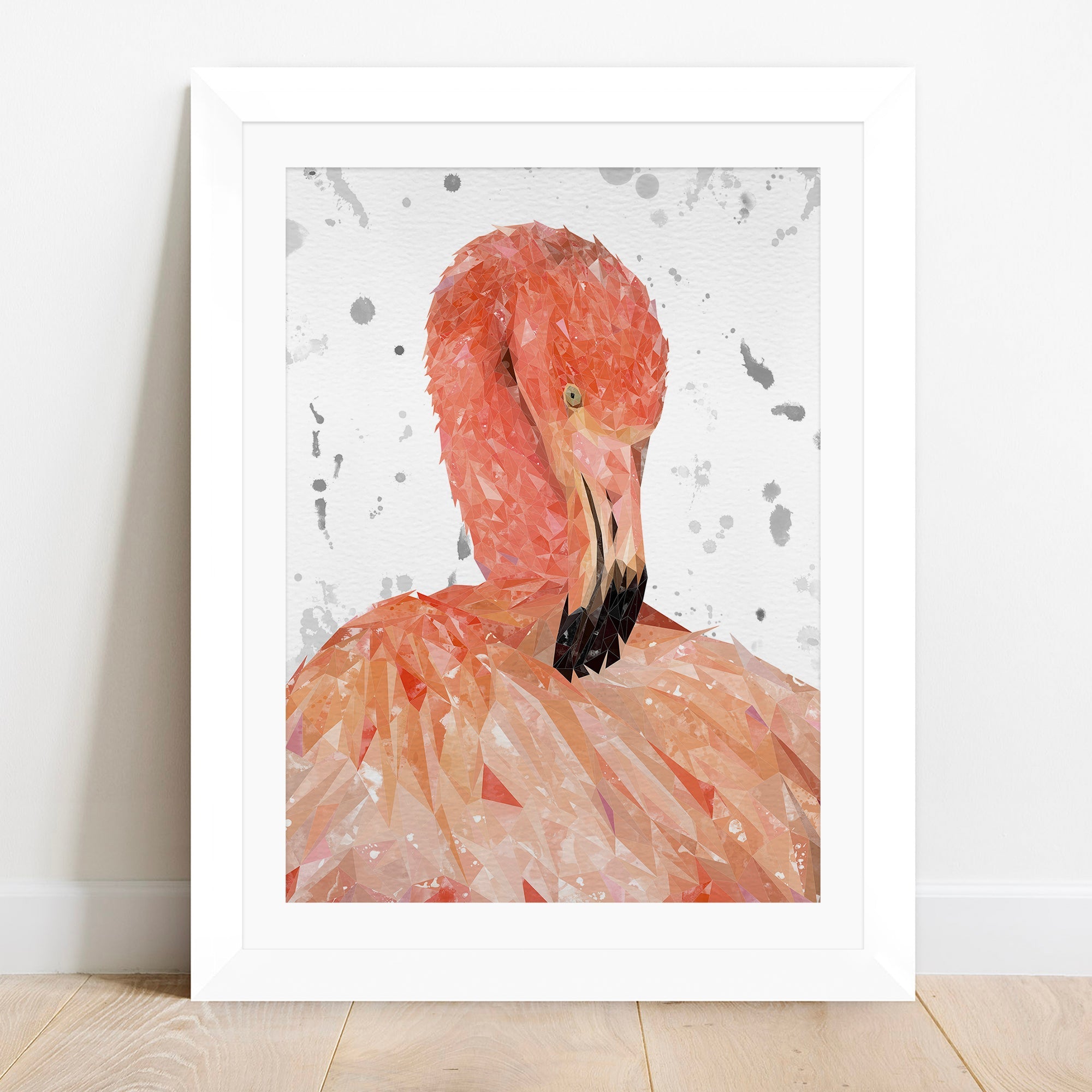 "Felicity" The Flamingo (Grey Background) Framed & Mounted Art Print