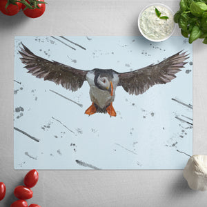 "Frank" The Puffin (Grey Background) Glass Worktop Saver