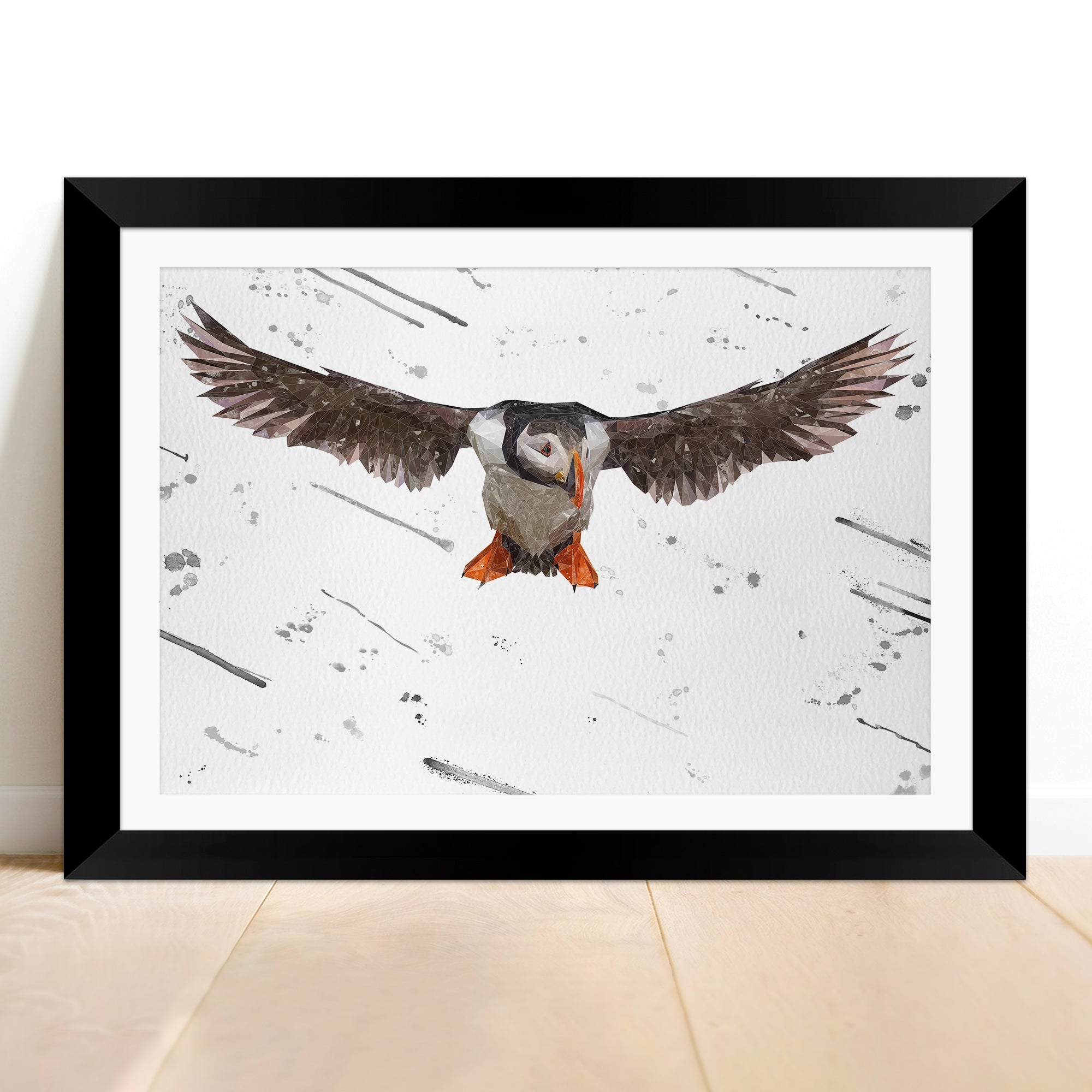 "Frank" The Puffin (Grey Background) Framed & Mounted Art Print